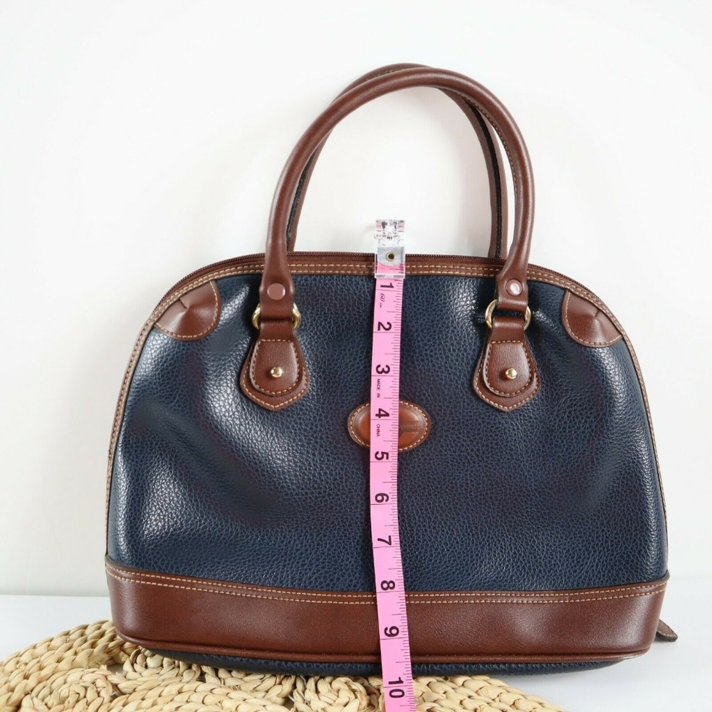 Tan & Navy Blue Leather Handbag luxury look - Picture 2 of 8
